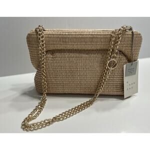 A New Day Target Beige Puff Woven Clutch Purse Gold Strap NEW NWT